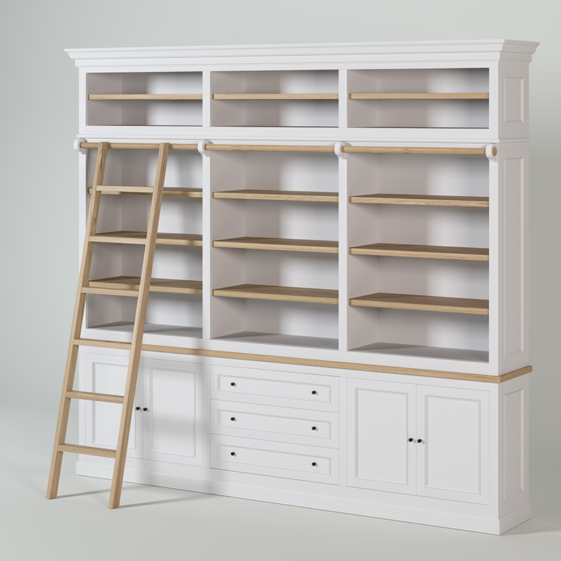 KAS0505-1 / Bookcase New Rio / 3 tiroirs / 4 portes / tablette chêne (273x47x250)