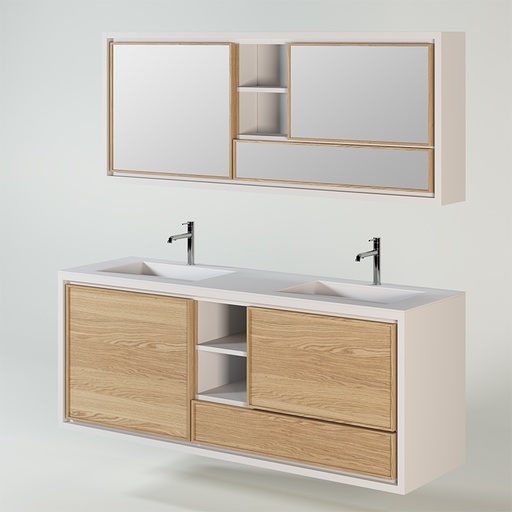 KAS0612-2 / Sdb Roma  / 4 portes / 2 tiroirs / 7 étagères supérieures (180x53x220)